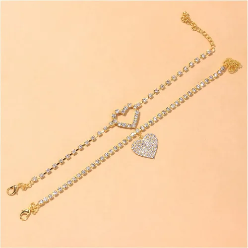 Miniatura 3 de Pulsera tobillera de cadena de tenis con diamantes de imitación, tobillera con dije de corazón de cristal, pulsera de cadena de pie bohemia