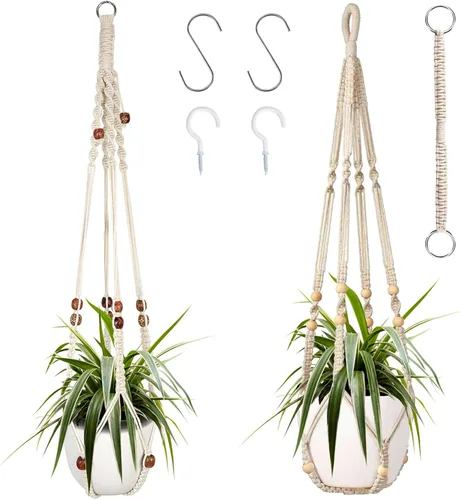Augshy Colgador de plantas de macramé, 2 piezas de soporte colgante para plantas con extensor, colgadores de plantas para decoración de interiores y
