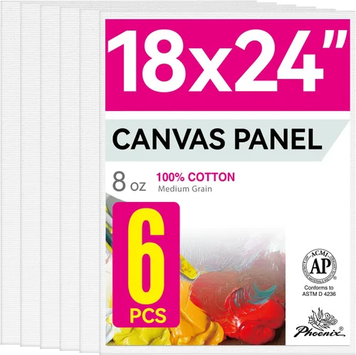 PHOENIX - Juego de 12 paneles de lienzo de algodón con triple imprimación para pintura al óleo y acrílica Blanco