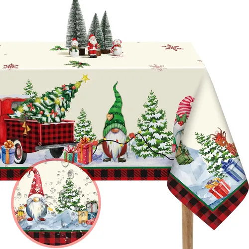 Tiamon Mantel de Navidad rectangular de tela de invierno, muñeco de nieve, gnomo, vintage, para decoración de granja, suministros de fiesta de