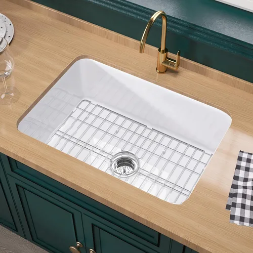 Miuara Fregadero de cocina blanco de montaje inferior de 27 pulgadas – Fregadero de arcilla refractaria de montaje superior de 27 x 19 x 10