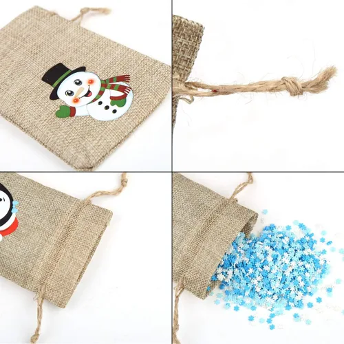 Miniatura 5 de CCINEE 96 bolsas de regalo de Navidad de arpillera con cordones, bolsas de dulces de Navidad con dobles cordones de yute, 4X6 pulgadas 96 piezas