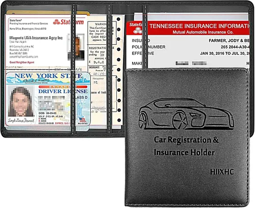 Miniatura 19 de Portador de Tarjeta de Registro e Seguro de Automóvil - Cartera Estuche Organizador de Documentos y Papeles de Automóvil de Cuero para Guantera