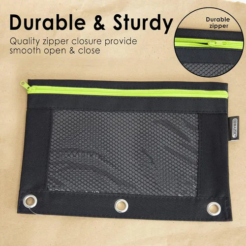 Miniatura 6 de BAZIC Products Noir Neon - Estuche para lápices de 3 anillos con ventana de malla, construcción duradera, para carpetas escolares, caja de 24