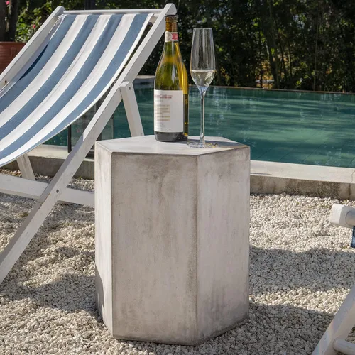 Miniatura 9 de COSIEST Mesa de Acento de Concreto, Mesa Lateral Hexagonal para Patio 14.5''Ancho x 12''Alto, Diseño Modular Mesa Terminal Interior Exterior, Gris