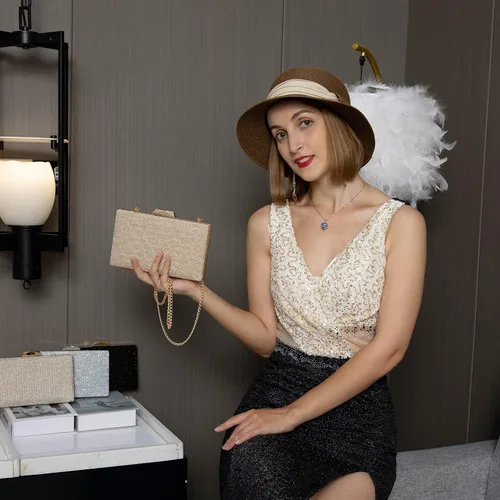Miniatura 4 de Bolso de mano dorado para mujer, bolso de noche para boda, fiesta, novia, baile de graduación, bolso de mano de hombro