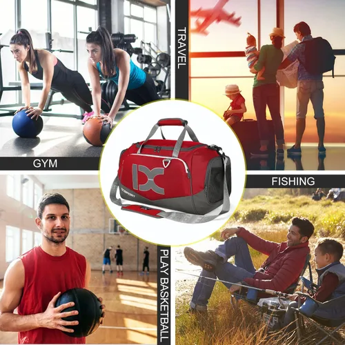 Miniatura 6 de INOXTO Bolsa de deporte de fitness con compartimento para zapatos impermeable bolsa de viaje para mujeres y hombres Rojo