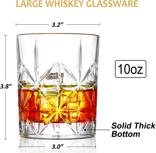 Miniatura 6 de Juego de 2 vasos de whisky, vasos de whisky de cristal de 10 onzas, regalos de bourbon de fondo grueso para hombres, vasos de rocas antiguas