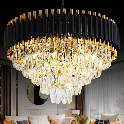 Miniatura 16 de Candelabro de cristal moderno dorado de 5 niveles para sala de estar, lámpara de araña grande de cristal negro, lámpara colgante de techo