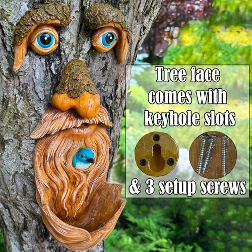 Miniatura 4 de Mood Lab Decoración de Caras de Árbol para Exteriores - Comedero para Pájaros del Hombre Viejo - Decoración de Jardín Tree Hugger - Estatuas de Arte