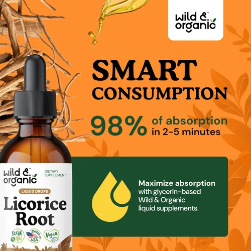 Miniatura 4 de Wild & Organic Tintura de Regaliz - Apoyo Digestivo - Gotas de Extracto de Raíz de Regaliz Puro - Glycyrrhiza Glabra - Suplemento Vegano, Sin Azúcar
