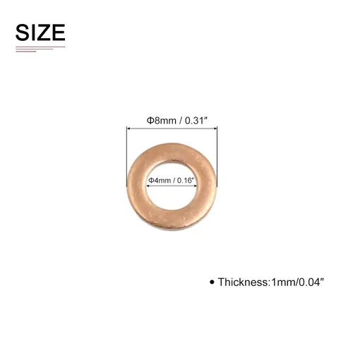 Miniatura 2 de DTGN Arandelas planas de sellado de cobre de 0.157 in x 0.315 in x 0.039 in (IDxODxT) - Paquete de 20 - Buenas para tornillos M4 de maquinaria