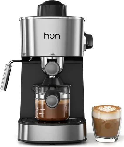 HBN Máquina de café expreso, cafetera de 3.5 bar para capuchino y café con leche, cafetera de acero inoxidable de 2 a 4 tazas con espumador de