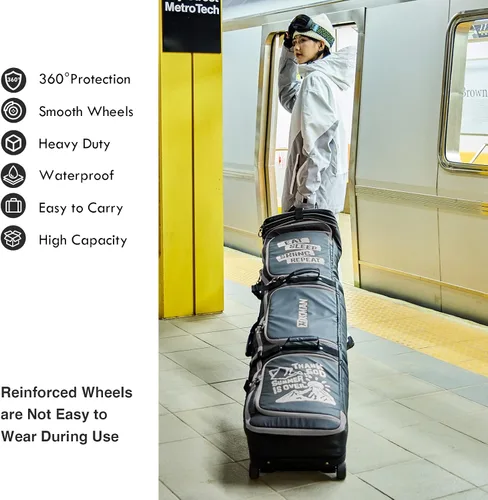 Miniatura 2 de XCMAN Bolsa de snowboard con ruedas de 63 a 75 pulgadas de longitud ajustable para botas de snowboard de viaje aéreo