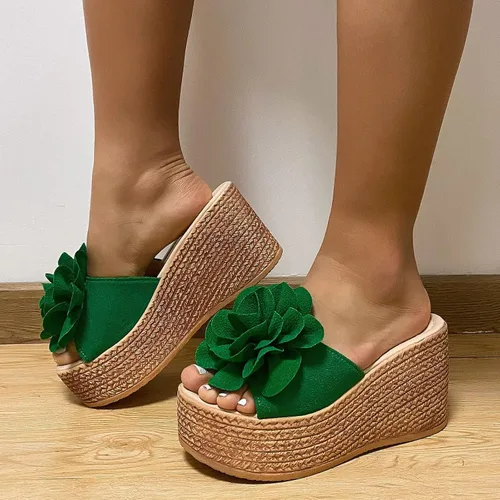 Miniatura 7 de Pantuflas para mujer, para interiores y exteriores, para mujer, con puntera abierta, para mujer, zapatos de casa, pantuflas de viaje (verde, 6.5-7)