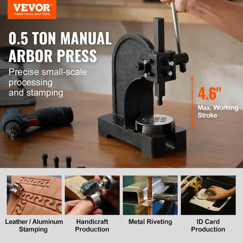 Miniatura 2 de VEVOR Prensa de Árbol, Prensa de Árbol Manual de 0.5 Toneladas, 4.6" de Altura Máxima, Prensa de Árbol Manual de Escritorio de Hierro Fundido