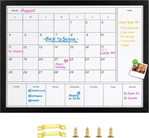 Miniatura 8 de Calendario de borrado en seco 3 en 1 para pared, calendarios mensuales y semanales magnéticos, pizarra de borrado en seco para pared con marco