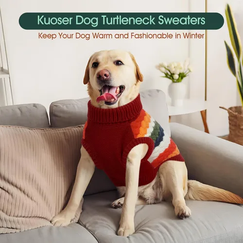 Miniatura 4 de Kuoser Suéter para Perros, Ropa de Invierno de Punto Térmico para Perros Grandes, Suéter Navideño para Perros Cuello de Tortuga Tejido para Otoño e