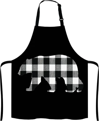 Delantal a cuadros de búfalo blanco y negro para el hogar, cocina, impermeable, para hornear, jardinería, para mujeres y hombres