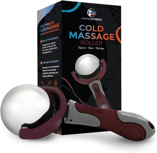 PRIME Fitness Bola de rodillo de masaje frío | Terapia de frío | Bola de rodillo de hielo con mango | Cryo Stick | Alivia el dolor muscular (granate)