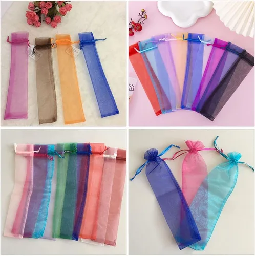 Miniatura 9 de Healifty Bolsas de regalo de organza con cordón, paquete de 50 bolsas pequeñas de malla de tul de 4.20 x 0.90 pulgadas, para bodas, fiestas, dulces