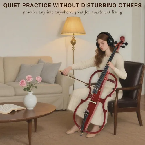 Miniatura 5 de Violonchelo eléctrico, violonchelo silencioso de tamaño completo 4/4 con conector para auriculares y bolsa de transporte, violonchelo profesional