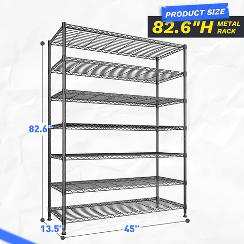 Miniatura 3 de Unidad de Estantería de Metal de 82.6"H, Estantes de Almacenamiento de 7 Niveles, Estantes de Alambre Ajustables, Estante de Alambre Metálico