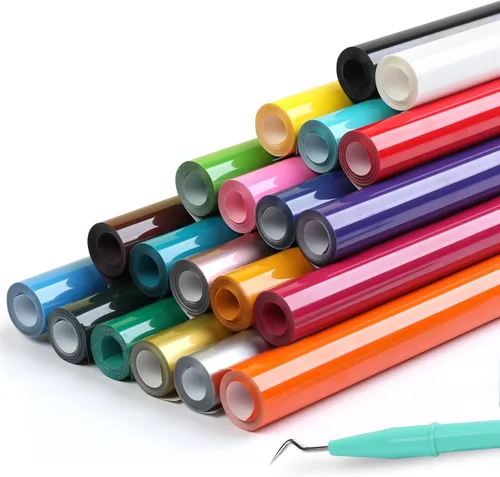 Htvront Paquete de 20 rollos de vinilo termotransferibles, 12 pulgadas x 3 pies, de corte fácil para Cricut, paquete de vinilo HTV con 20 colores