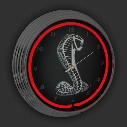 Miniatura 3 de Blue Oval Industries Mustang Cobra - Reloj de pared de neón rojo, 15 pulgadas
