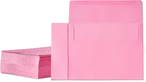 Sobres de invitación, paquete de 100 sobres de 5 x 7 pulgadas, sobres A7 para invitaciones, color rosa, 5 1/4 x 7 1/4 pulgadas Rosado