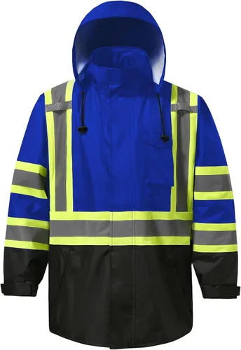 Miniatura 18 de Chaquetas de lluvia reflectantes para hombre impermeables, abrigo de seguridad Hi Vis con tiras reflectantes, chaquetas de lluvia de alta Naranja02