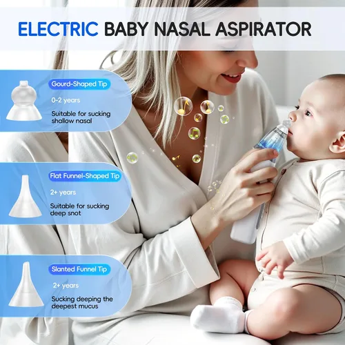 Miniatura 8 de Aspirador Nasal para Bebé, Succionador Nasal Eléctrico para Bebé y Niños Pequeños, Alivio de Congestión con 3 Niveles de Succión, Luz Relajante