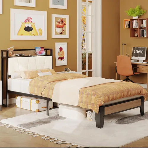 Miniatura 9 de LIKIMIO Marcos de Cama Twin XL, Cabecera de Almacenamiento con Estación de Carga, Sólida y Estable, Sin Ruido, No Necesita Somier, Fácil Montaje