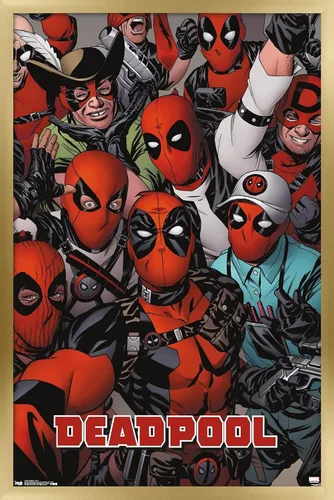Miniatura 19 de Marvel Comics Deadpool - Póster de pared con caras, 22.4 pulgadas de largo x 14.7 pulgadas de ancho, versión enmarcada de madera de granero