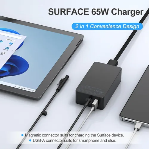Miniatura 4 de Cargador para laptop Surface Pro de 65 W, para Microsoft Surface Pro Charger Windows Surface Laptop 6, 5, 4, 3, 2, 1, para Microsoft Surface Pro10