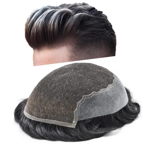 Miniatura 47 de Mens Toupee Human Hair Replacement System Swiss Lace Toupee For Men Hair Piece Protesis Capilar Mens Hairpiece 5X7#1 Jet Black 120% Density