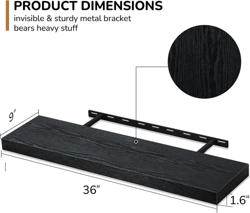 Miniatura 3 de Fun Memories Estantes flotantes – Estante de pared de 9.3 pulgadas de profundidad para decoración y almacenamiento – Estantería de exhibición