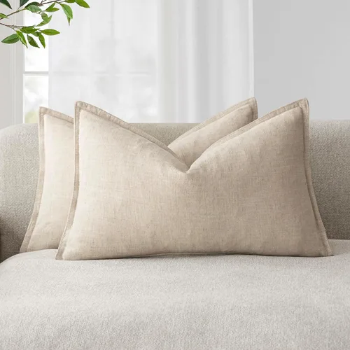 Miniatura 56 de Foindtower Paquete de 2 fundas de almohada decorativas de lino y liso, funda de cojín decorativa suave, estilo bohemio campestre para silla, sofá