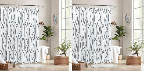 Miniatura 35 de Biscaynebay Cortina de baño de tejido texturizado con estampado dinámico Gris Plata