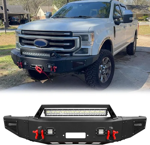 Miniatura 7 de BESTZHEYU Parachoques delantero compatible con F250 F350 F450 2017 2018 2019 2020 2021 2022 con placa de cabrestante y luces LED