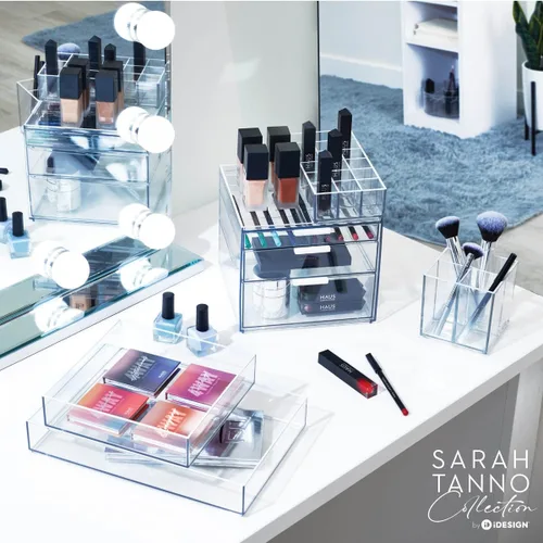 Miniatura 6 de Organizador Clarity de InterDesign para tocador, adecuado para cosméticos y productos de belleza, 8 x 12 x 2 pulgadas, transparente, Transparente, M