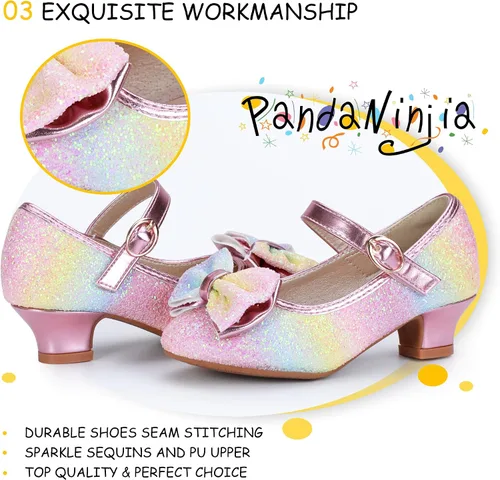 Miniatura 10 de PANDANINJIA Vestido de jada para niñas y niños pequeños, zapatos de princesa Mary Jane con tacones con lazo para fiesta, boda, boda