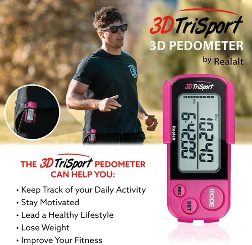 Miniatura 3 de Realalt 3DTriSport 3D Walking Pedometer with Clip & Strap, Accurate Step Counter with 30-Day Memory, Distance in Miles/KM with Large Display Perfect