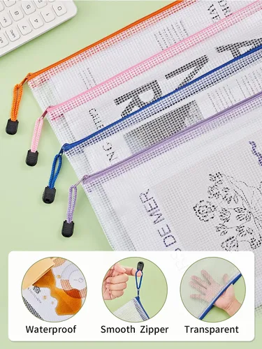 Miniatura 3 de JARLINK Paquete de 20 bolsas de malla con cremallera de 10 colores, tamaño carta/tamaño A4, bolsas de plástico resistentes al agua, para suministros