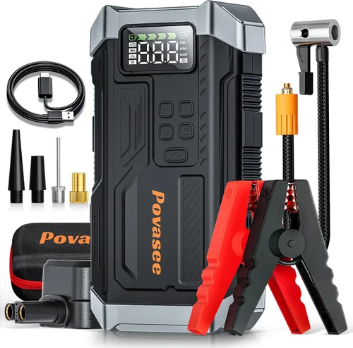 Miniatura 9 de Povasee Arrancador de 4000 amperios, arrancador de batería de 12 voltios (10L de gasolina, motor diésel de 10L), arrancador de batería de coche