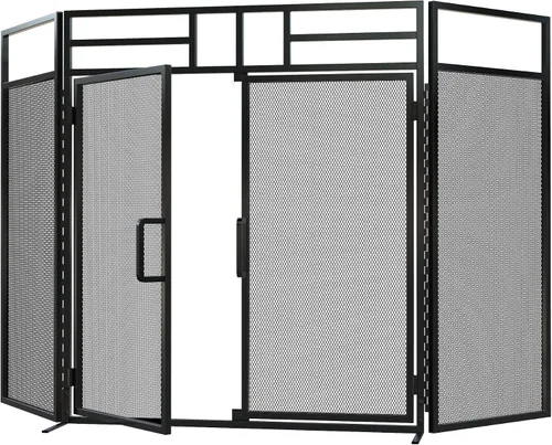 Miniatura 6 de Fire Beauty - Pantalla para chimenea de 3 paneles plegable con puertas magnéticas con bisagras, paneles de hierro forjado sólido, protector contra