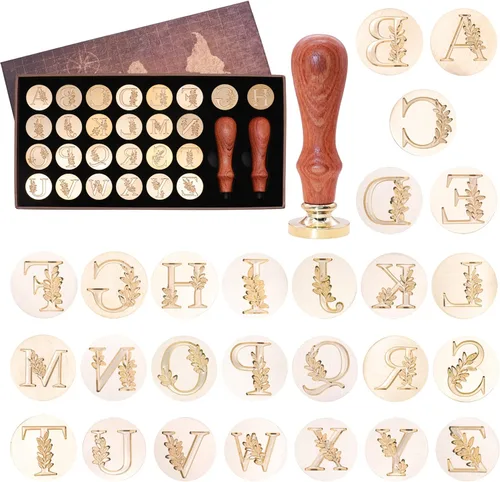 Miniatura 29 de SWANGSA Kit de Sello de Cera con Inicial del Alfabeto H, Sello de Sellado de Letras con Hojas Botánicas Elegantes Vintage con Perlas de Cera
