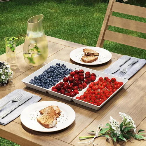 Miniatura 7 de Lifewit Bandeja de Servir Dividida para Suministros de Fiesta, 6 PCS Bandejas de Plástico de 15" x 10" para Servir Alimentos, Bandeja Blanca