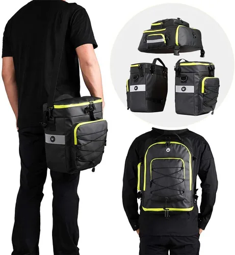 Miniatura 5 de Conjunto de bolsas de alforja de bicicleta Rhinowalk para portaequipajes de bicicleta, bolsa de sillín, bolsa de hombro, bolsa de alforja para Verde