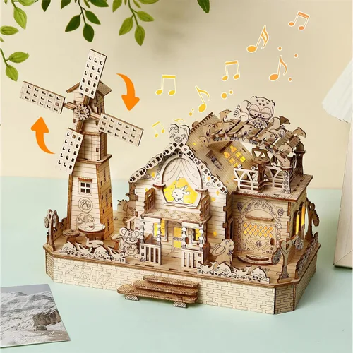 Miniatura 8 de Rompecabezas de madera 3D para adultos, modelo de madera del Taj Mahal con luz LED, kit de construcción mecánica de autoensamblaje, juego